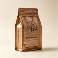Sachet de café en aluminium à fond plat, scellé sur huit côtés, imprimé par gravure, résistant à l'humidité, conception personnalisée