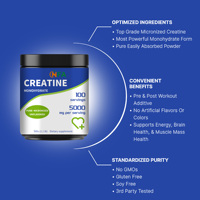 Poudre de créatine monohydrate pure micronisée sans arôme à prix réduit pour soutenir la masse musculaire et la santé