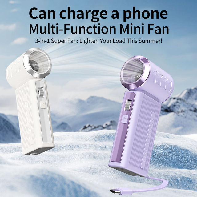 Portable USB Mini Charging Fan with 5000mAh Battery 100-Speed Adjustable Semiconductor Cooling Digital Display Screen
