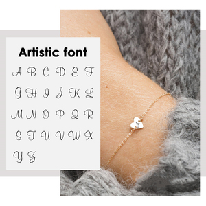 Escrito Carta símbolo 8MM corazón en forma de encanto pulsera de acero inoxidable - Product Image 5