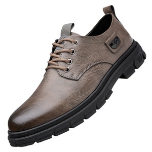 Chaussures de travail décontractées pour hommes en cuir à bout rond avec lacets, semelle en caoutchouc antidérapante, style rétro britannique - Product Image 5