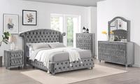 Ensemble de chambre à coucher en velours gris classique, vente en gros, très vendu, lit king-size en bois moderne de haute qualité et bon marché, SH-06016GY
