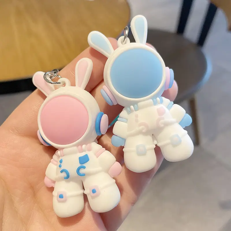 Custom 3D PVC Keychain Soft Rubber Rabbit Key Ring Cute Bunny Silicone Backpack Bag Charm with UV Printing Plastic Keychains