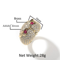 Bague de mode pour homme en plaqué or 14 carats, style hibou, sertie de zircon et de diamants, haute qualité, style hip-hop