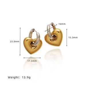 Pendientes de Aro Colgantes de Plata con Hebilla de Corazón de Metal Dorado de 18k y Acero Inoxidable Bicolor para Niñas - Product Image 3