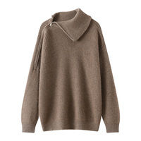 Pull en cachemire pour femme, col à revers, demi-fermeture éclair, épais, idéal pour l'automne et l'hiver.