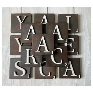 Rustic Custom Letter Family Name Crossword Gallery Decor 3D Wood Wall Tiles Scrabble Art