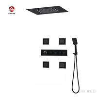 Robinets de douche au plafond noir mat LED cascade ensemble de douche thermostatique