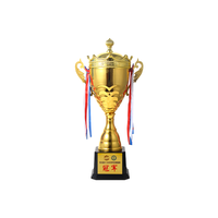 Trophée de football sportif personnalisé avec logo et lettres, finition électrolytique et impression couleur, base noire, prix fabricant