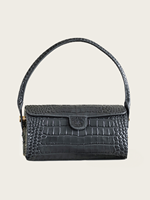 Sac à main bandoulière en cuir de vachette gaufré croco gris brillant de qualité supérieure, mini sac à bandoulière fin pour femme avec rabat à bouton-pression doré, multi-positions