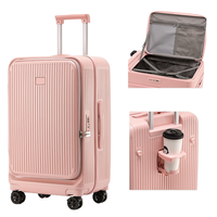 Ensemble de bagages 3 pièces, valises rigides avec poche avant, porte-gobelet et serrure TSA, rose gris, 20/24/28 pouces