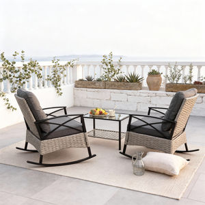 Conjunto de Muebles de Jardín Provenzal de 3 Piezas con Estructura de Ratán Tejido, Cojines Personalizables y Mesa Auxiliar para Terraza Lavanda - Product Image 1