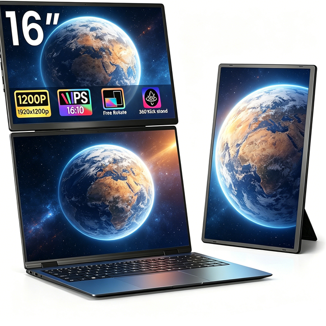 Portable Monitor 16 Pc Gaming Display Dual Integrated Stereo Speakers for Work From Home High Efficiency Studio