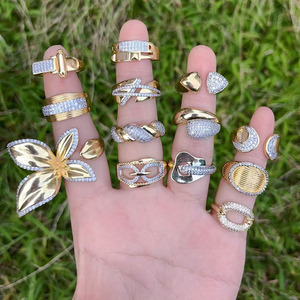 <span class=keywords><strong>Anneaux</strong></span> croisés pour femmes RM1681, uniques et élégants, en or et argent massif plaqué, <span class=keywords><strong>deux</strong></span> tons, pavé de CZ, cœur flamboyant, fleur - Product Image 2