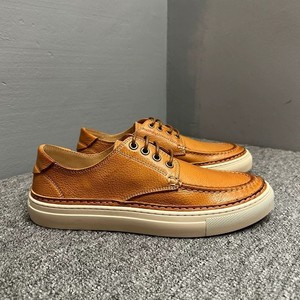 Chaussures bateau en cuir lavé marron pour hommes, faites à la main, décontractées, à lacets, confortables, légères, style streetwear, chaussures pour hommes, baskets - Product Image 4