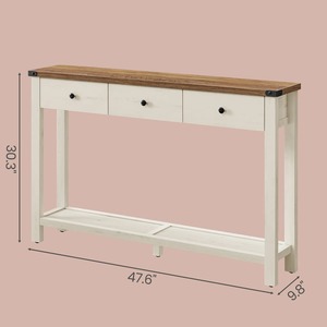 Farmhouse Luxury <strong>Narrow</strong> Entryway Console <strong>Table</strong> Hallway Wood 47.2 Inch Sofa <strong>Side</strong> <strong>Table</strong> with 3 Drawers Open Shelf Storage - Product Image 6