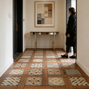 Piastrelle in stile medievale con motivo floreale, piastrelle effetto legno retrò per cucine, balconi, sale da tè, caffetterie, case vacanza, ingressi. - Product Image 6