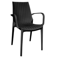 Fauteuil de salle à manger en plastique PP empilable noir design en rotin pour balcon jardin patio porche