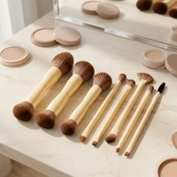 Ensemble de 8 pinceaux de maquillage à double extrémité JLY, manche en bois, poils synthétiques, pinceaux pour le visage et les yeux, kit de pinceaux de voyage