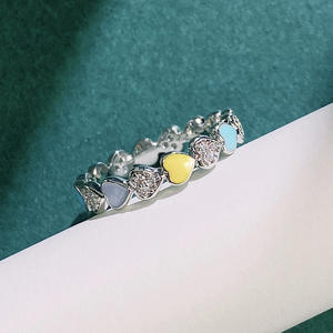 Bague éternelle en forme de cœur F1614 avec émail et pierres naturelles serties pavé, bijou unisexe tendance, cadeau - Product Image 6