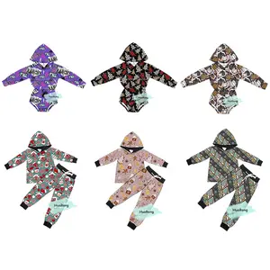 Groothandel Nieuwe Aankomst Baby Meisjes Jongens Western Print Lange Mouw Hoodie Romper Kids Kleding Jumpsuit