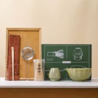 Ensemble de matcha personnalisé avec logo floral, 7 pièces, fouet en bambou, bol en céramique violette, outils à matcha avec boîte colorée