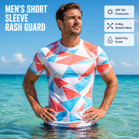 Vente en gros de maillots de surf à manches courtes pour hommes, protection UPF 50+, design personnalisé par sublimation, polyester, nylon, OEM