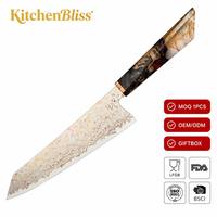 Pisau Dapur KitchenBliss Tahan Lama dan Tajam, Pisau Koki Kiritsuke Jepang Tempa Tangan, Baja Damaskus