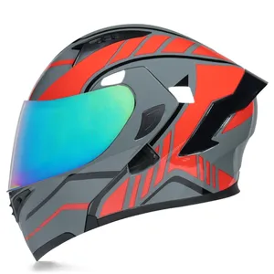 Red Freedom Casco Para Motos Personalizados Integrale helm motor Flip wajah penuh