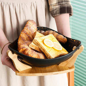 Bắc Âu Phòng Khách Bàn Ăn Snack Món Tráng Miệng Lưu Trữ Bát Bánh Mì Tấm Gốm Trái Cây Bát Bát <span class=keywords><strong>Salad</strong></span> Bát Với Tre Gỗ Đứng - Product Image 2