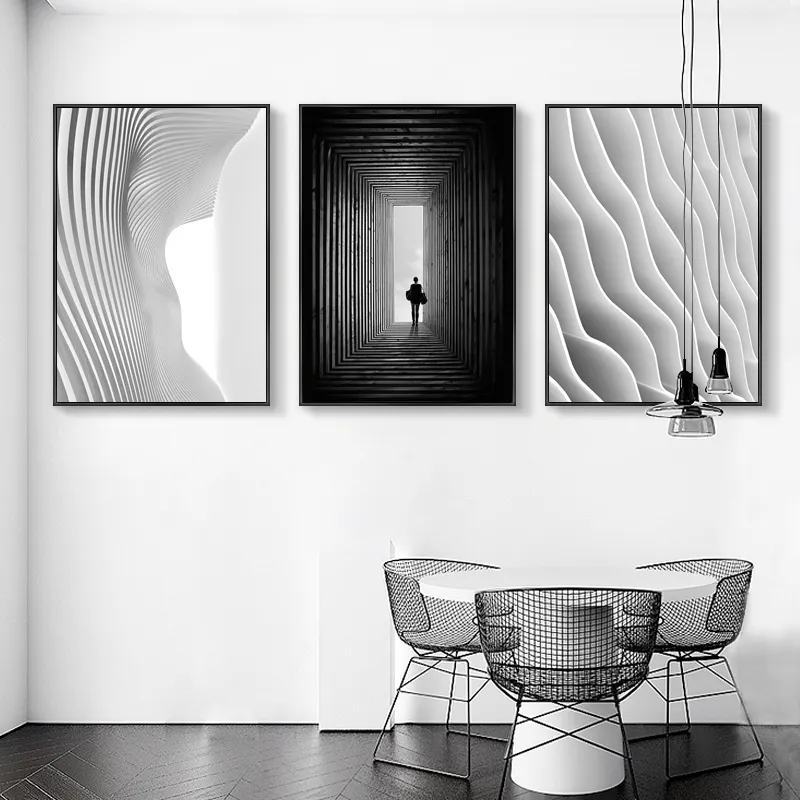 Nordic Black White Space Art Wall Art Canvas Poster Painting Prints Abstract Building Pictures for Living Room Decor Frameless
