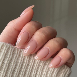 Faux ongles en acrylique transparent de forme amande moyenne, style uni pré-dessiné, avec languettes adhésives pour les doigts - Product Image 1