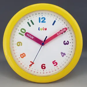 yellow 10 inch Plastic Cover Easy Read Time Teacher Children's kids wall clock themes with custom clock face design