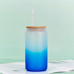 Household Water Glass Cup Gradient Dyed Glass Can 20oz With Bamboo Lid <b>Straw</b> - Product Image 3