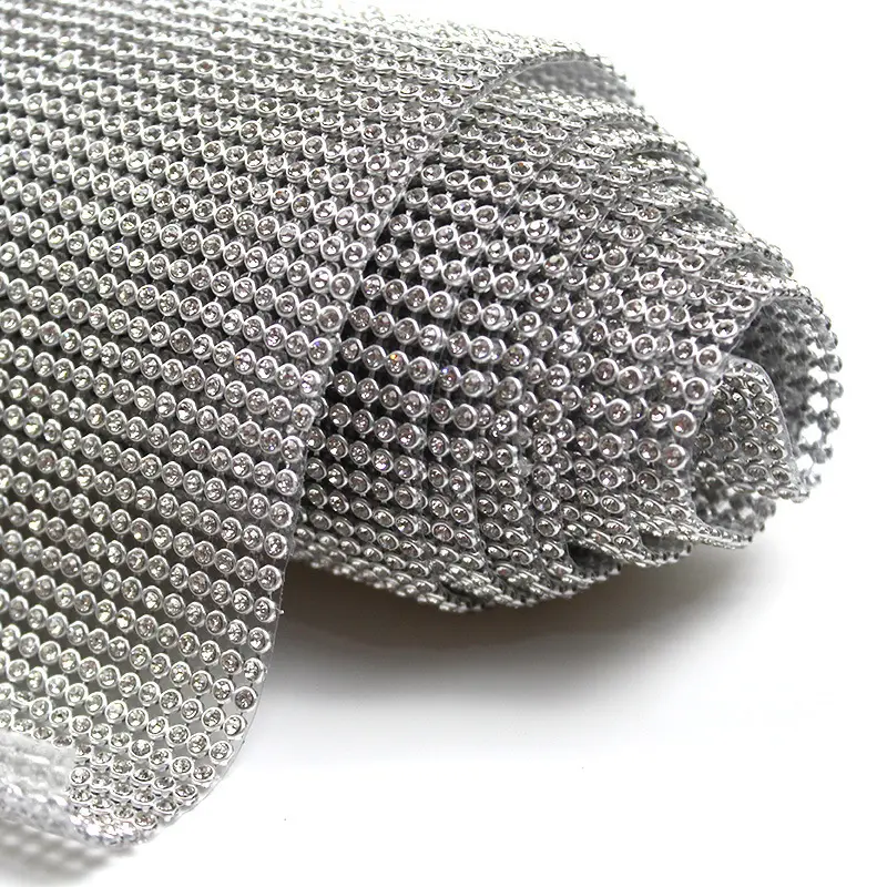 Fabrik Großhandel Silber Boden Aluminium Mesh Strass Hot Fix Strass DIY Aluminium Mesh Strass