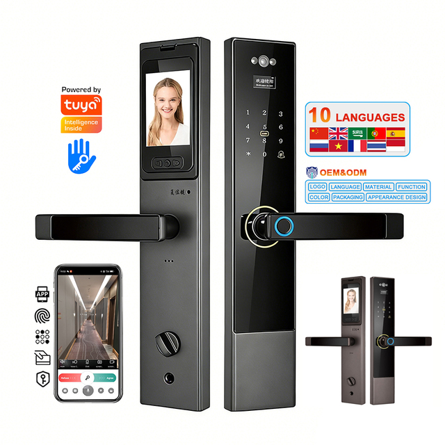 YiTechE Camera Visual Smart Door Handle Lock WiFi Tuya App Remote Control Digital and Fingerprint Electronic Locks with Cat Eye