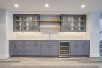 Vermonhouzz Armoire de cuisine moderne haut de gamme en bois massif gris foncé avec plan de travail, tiroirs multiples, étanche et personnalisable