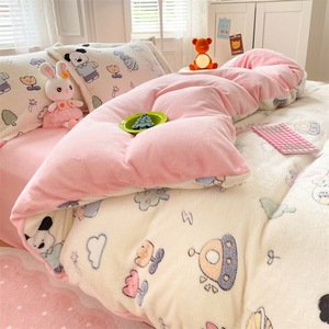 Edredón de 4 piezas de marca barata, funda de edredón con estampado de animales de terciopelo grueso y cálido, juego de cama de invierno - Product Image 6