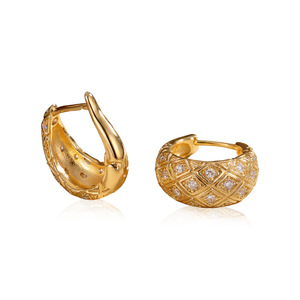 Pendientes de aro geométricos chapados en oro de 14 quilates con piedras de circonita para mujer, pendientes de cristal - Product Image 5