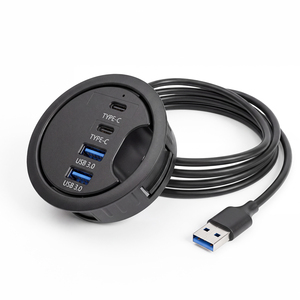 Hub USB à encastrer pour bureau, 4 ports (2 USB-C, 2 USB 3.0 Type-A), rond, avec trou de passage de 60 mm - Product Image 1