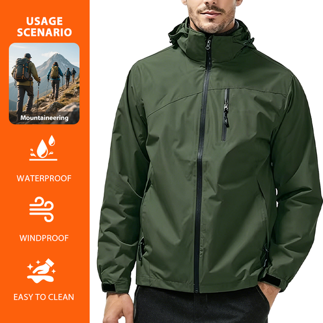 Men's Sporty Thin Lightweight Polyester Waterproof Solid Windproof Rain Hooded Bomber Jacket for Running Hiking Cycling Travel