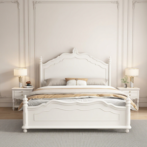 Cama de Plataforma de Madera Maciza Blanca Tradicional Modelo 6602 de BOSMAR, Tamaño Queen, Tallada a Mano, Diseño Duradero, Tamaño Personalizado Disponible - Product Image 1
