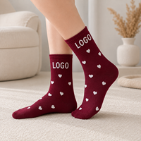 Chaussettes ras du cou côtelées respirantes, douces et techniques, haut de gamme, avec motif mignon, couleur personnalisée, logo cœur, design gratuit