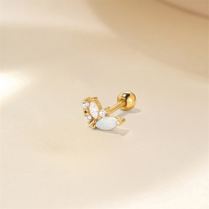 Pendientes de Plata de Ley con Baño de Oro de 18K, Diseño de Ojo de Caballo con Circonita y Ópalo - Product Image 2