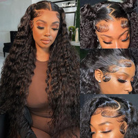 Perruque bouclée profonde sans colle 13x4 HD avec dentelle transparente, noire naturelle, cheveux vierges brésiliens 12A, pré-épilée avec baby hair