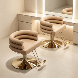 Silla de Salón Moderna de Lujo en Blanco con Base Dorada, Silla de Estilismo Giratoria Hidráulica de Moda para Salón de Belleza y Peluquería de Alta Gama - Product Image 2