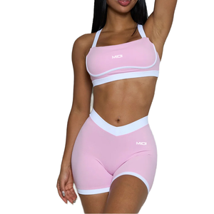 Ensemble short et soutien-gorge de yoga pour femmes, solide, personnalisé, contrasté, taille haute, effet push-up, respirant, léger, pour le sport, la salle de sport, l'entraînement - Product Image 4