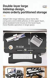 Convertisseur de bureau autoportant moderne en acier écologique de 32 pouces, réglable en hauteur, pour <span class=keywords><strong>poste</strong></span> de <span class=keywords><strong>travail</strong></span> <span class=keywords><strong>assis</strong></span>-<span class=keywords><strong>debout</strong></span> avec double moniteur et support pour ordinateur portable - Product Image 3