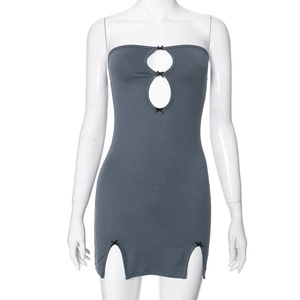 Vestido ajustado hueco <span class=keywords><strong>sexy</strong></span> de primavera y verano para mujer con lazo sin tirantes y falda abrazada a la cadera - Product Image 3
