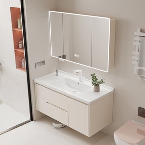 Medieval style <b>walnut</b> bathroom <b>cabinet</b> ceramic integrated basin drawer hand wash basin - Product Image 3